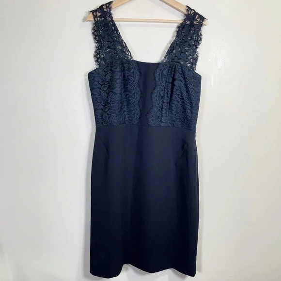 Tahari Lace Event Formal Sheath Navy Dress - Picture 3 of 12